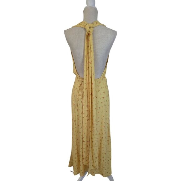 Rumored Sirena Womens Yellow Floral Halter Midi Wrap Dress - Picture 7 of 8